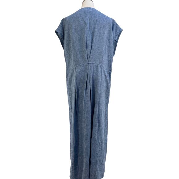 Poetry Linen Button Through Dress Blue Midi - Picture 8 of 9